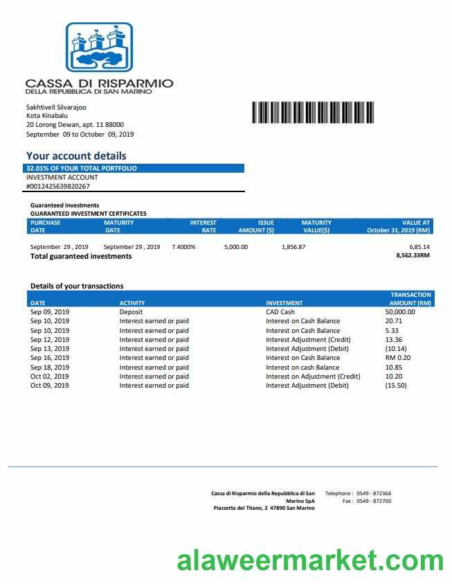 San Marino Cassa di Risparmio bank statement